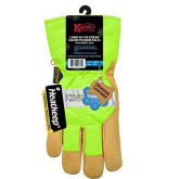 Kinco Lined Hi-Vis Green Gloves, with Pigskin Palm and Safety Cuffs, Large Size