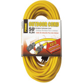 Extra-Heavy Duty Outdoor Extension Cord, 50' Long, Yellow, 12/3 SJTW, 15 Amp, 125 Volt, 1875 Watts