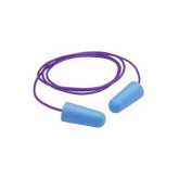 GloPlugz Disposable Corded Ear Plugs, Box of 100, Glossy Purple Cord with Blue Color Plugs