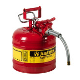 Justrite Type II Red Galvanized-Steel Safety Gas Can for Use with Flammable Liquids, 2-Gallon Capacity